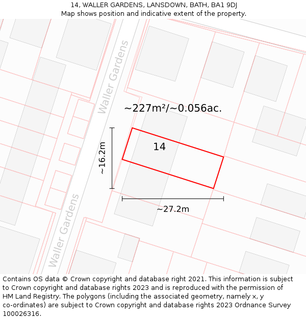 14, WALLER GARDENS, LANSDOWN, BATH, BA1 9DJ: Plot and title map