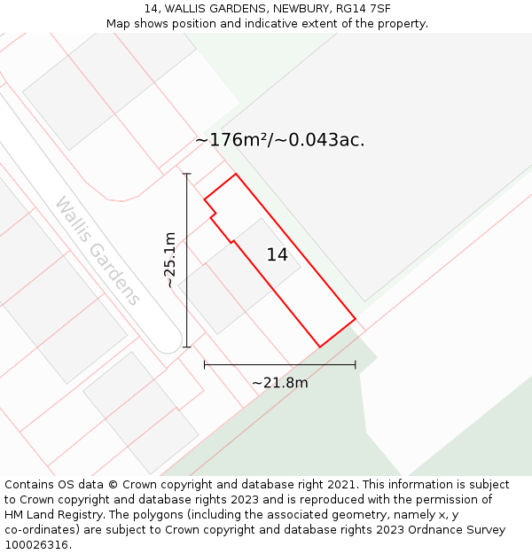 14, WALLIS GARDENS, NEWBURY, RG14 7SF: Plot and title map