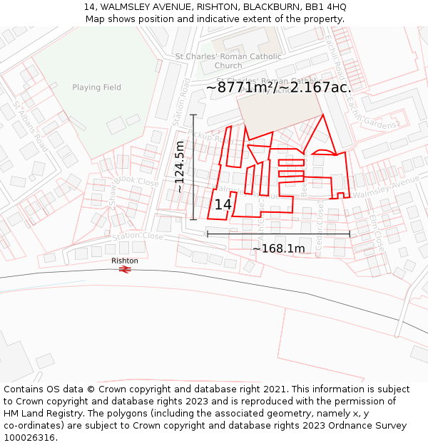 14, WALMSLEY AVENUE, RISHTON, BLACKBURN, BB1 4HQ: Plot and title map