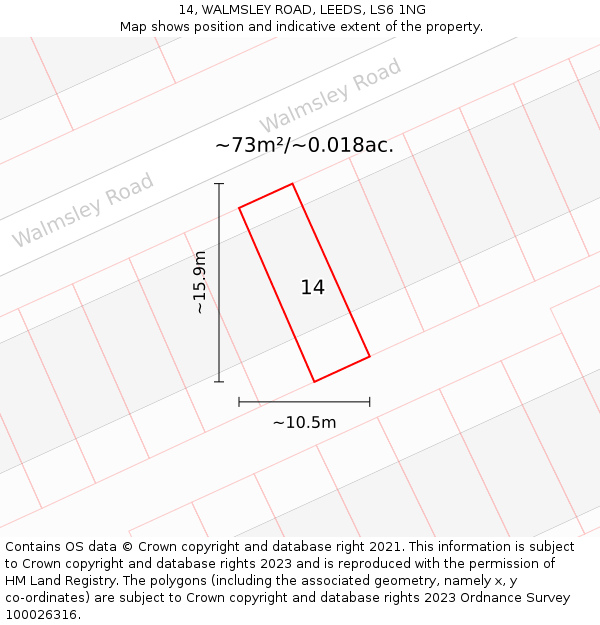 14, WALMSLEY ROAD, LEEDS, LS6 1NG: Plot and title map