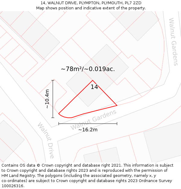14, WALNUT DRIVE, PLYMPTON, PLYMOUTH, PL7 2ZD: Plot and title map
