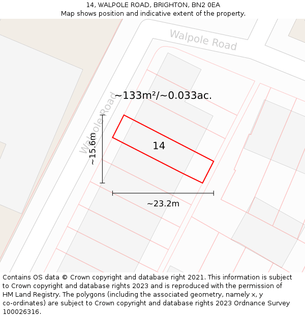 14, WALPOLE ROAD, BRIGHTON, BN2 0EA: Plot and title map