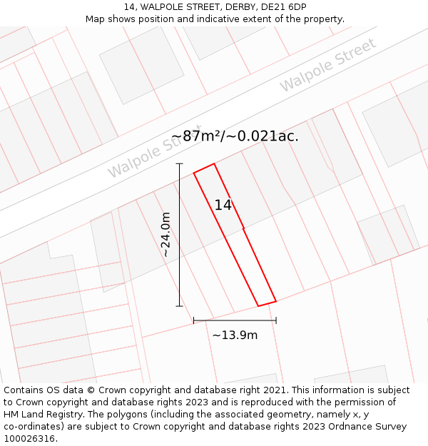 14, WALPOLE STREET, DERBY, DE21 6DP: Plot and title map
