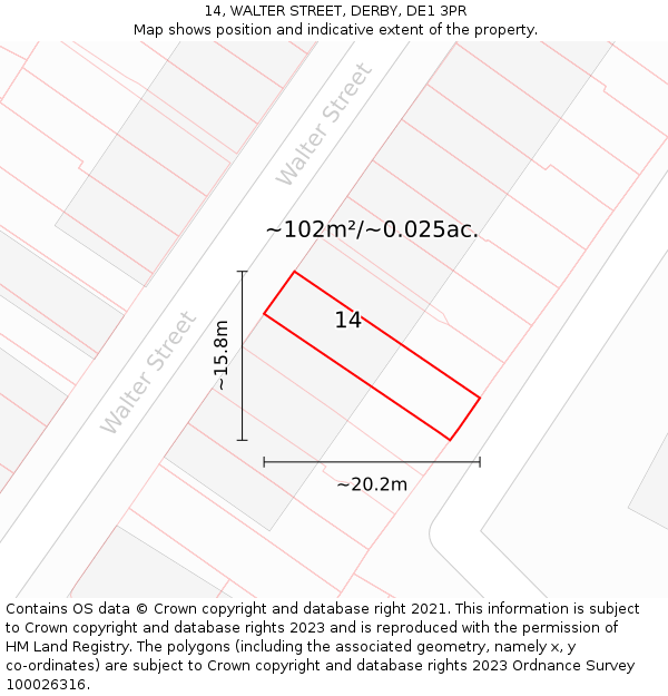 14, WALTER STREET, DERBY, DE1 3PR: Plot and title map