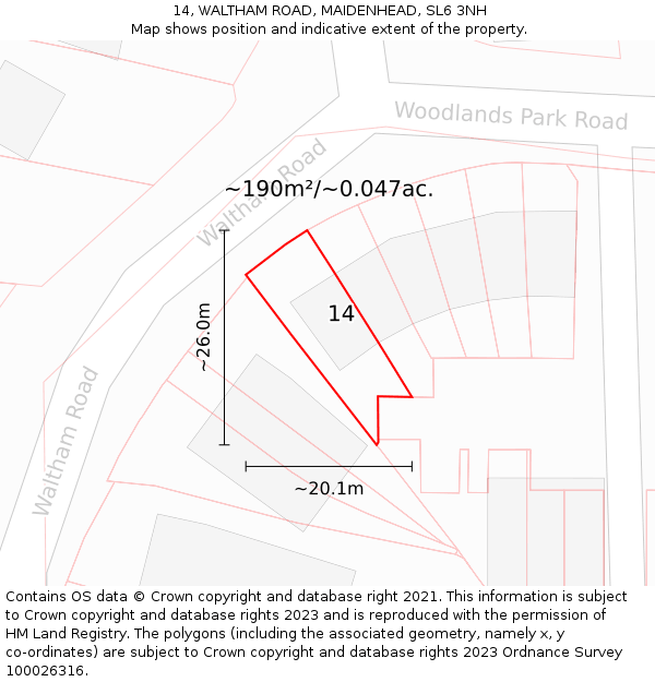 14, WALTHAM ROAD, MAIDENHEAD, SL6 3NH: Plot and title map