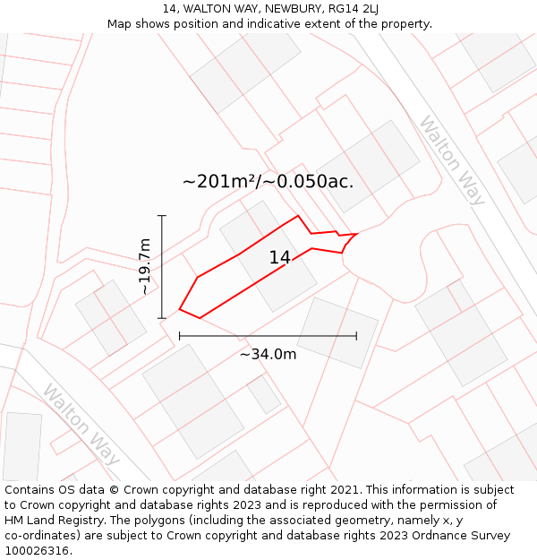 14, WALTON WAY, NEWBURY, RG14 2LJ: Plot and title map