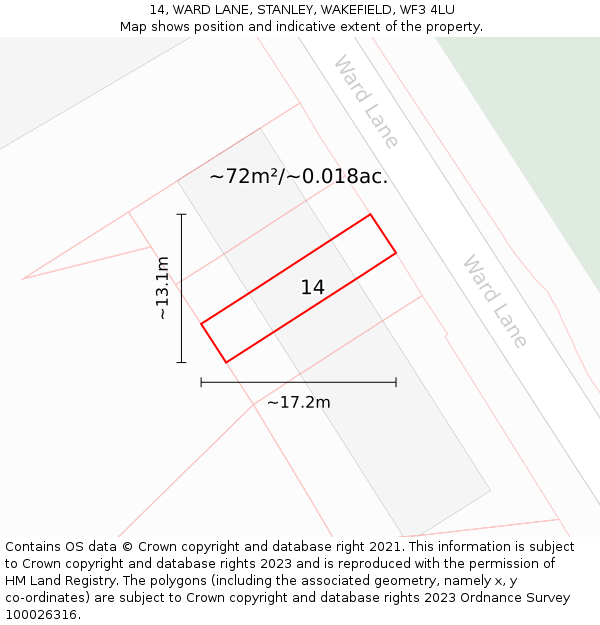 14, WARD LANE, STANLEY, WAKEFIELD, WF3 4LU: Plot and title map