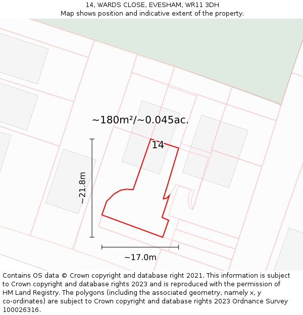 14, WARDS CLOSE, EVESHAM, WR11 3DH: Plot and title map