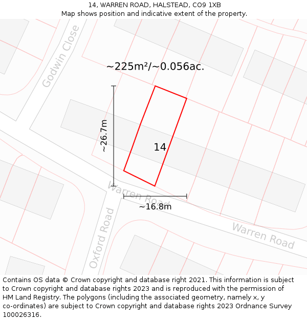 14, WARREN ROAD, HALSTEAD, CO9 1XB: Plot and title map