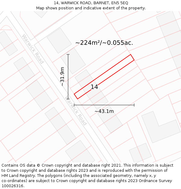 14, WARWICK ROAD, BARNET, EN5 5EQ: Plot and title map