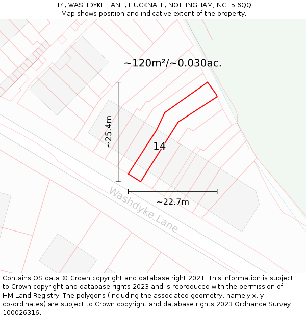 14, WASHDYKE LANE, HUCKNALL, NOTTINGHAM, NG15 6QQ: Plot and title map