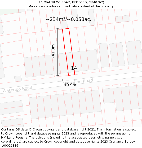 14, WATERLOO ROAD, BEDFORD, MK40 3PQ: Plot and title map