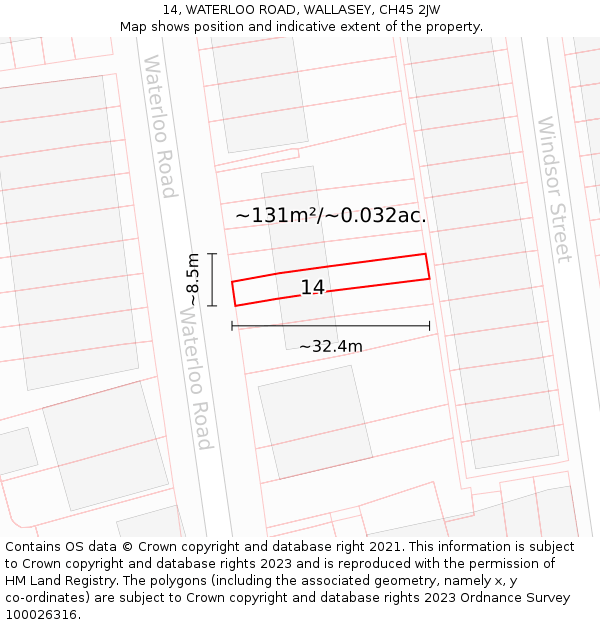 14, WATERLOO ROAD, WALLASEY, CH45 2JW: Plot and title map