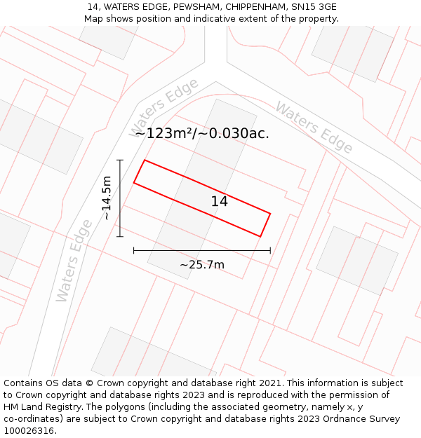 14, WATERS EDGE, PEWSHAM, CHIPPENHAM, SN15 3GE: Plot and title map