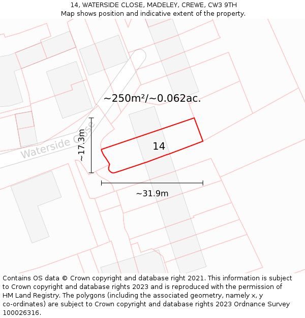 14, WATERSIDE CLOSE, MADELEY, CREWE, CW3 9TH: Plot and title map