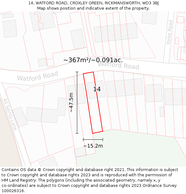 14, WATFORD ROAD, CROXLEY GREEN, RICKMANSWORTH, WD3 3BJ: Plot and title map