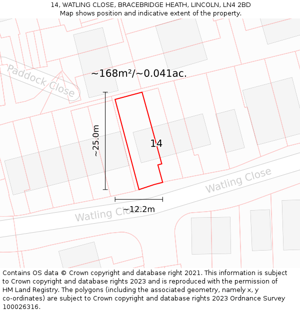 14, WATLING CLOSE, BRACEBRIDGE HEATH, LINCOLN, LN4 2BD: Plot and title map