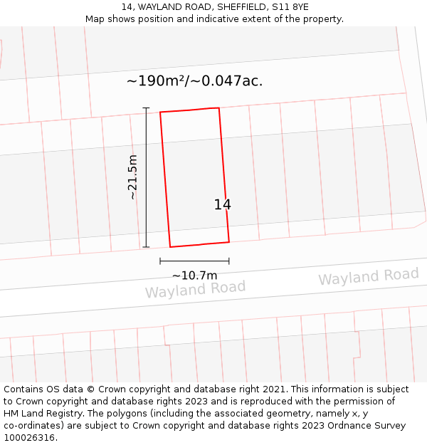 14, WAYLAND ROAD, SHEFFIELD, S11 8YE: Plot and title map