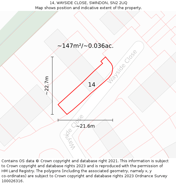 14, WAYSIDE CLOSE, SWINDON, SN2 2UQ: Plot and title map