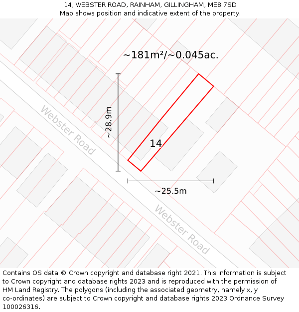 14, WEBSTER ROAD, RAINHAM, GILLINGHAM, ME8 7SD: Plot and title map