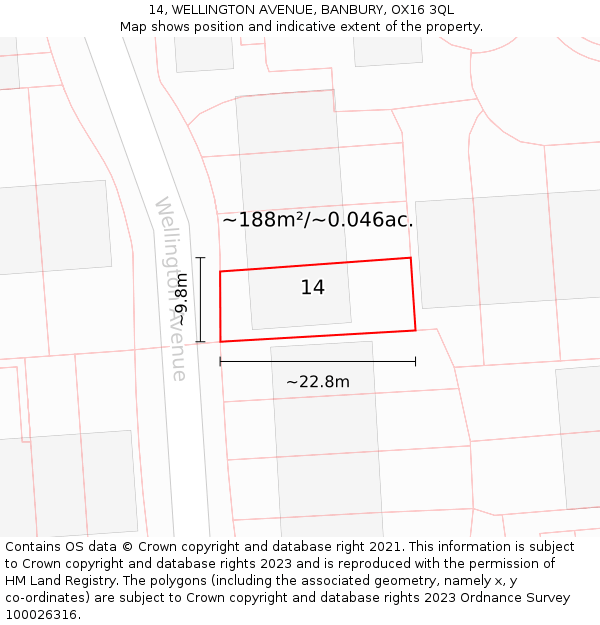 14, WELLINGTON AVENUE, BANBURY, OX16 3QL: Plot and title map