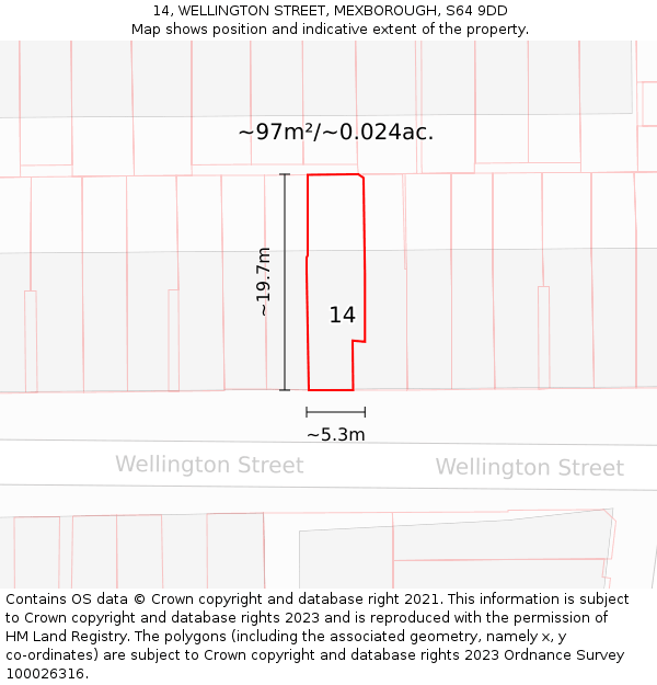 14, WELLINGTON STREET, MEXBOROUGH, S64 9DD: Plot and title map