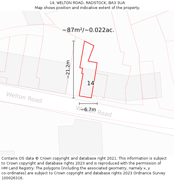 14, WELTON ROAD, RADSTOCK, BA3 3UA: Plot and title map