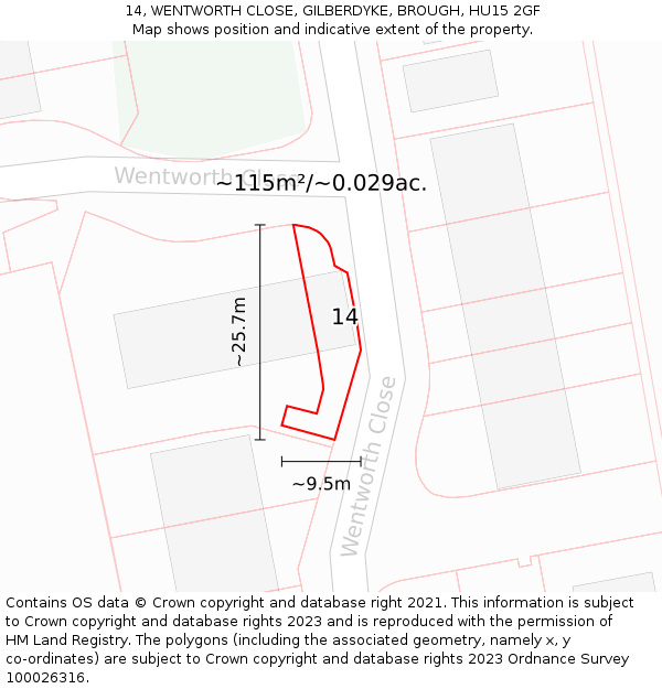 14, WENTWORTH CLOSE, GILBERDYKE, BROUGH, HU15 2GF: Plot and title map