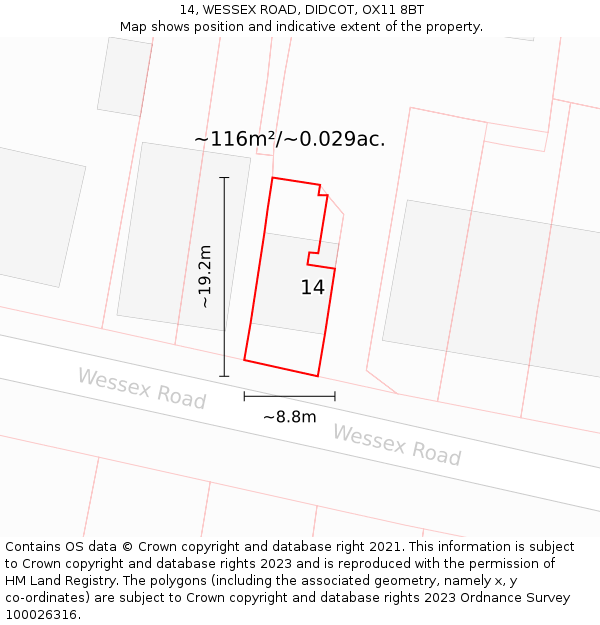 14, WESSEX ROAD, DIDCOT, OX11 8BT: Plot and title map