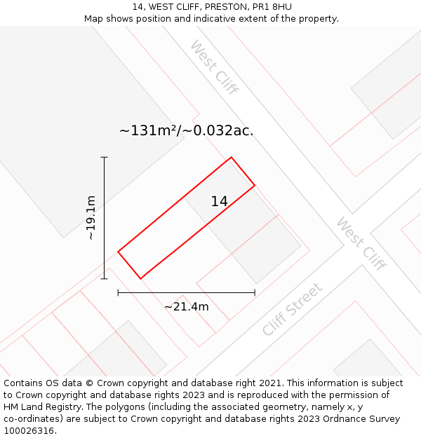 14, WEST CLIFF, PRESTON, PR1 8HU: Plot and title map