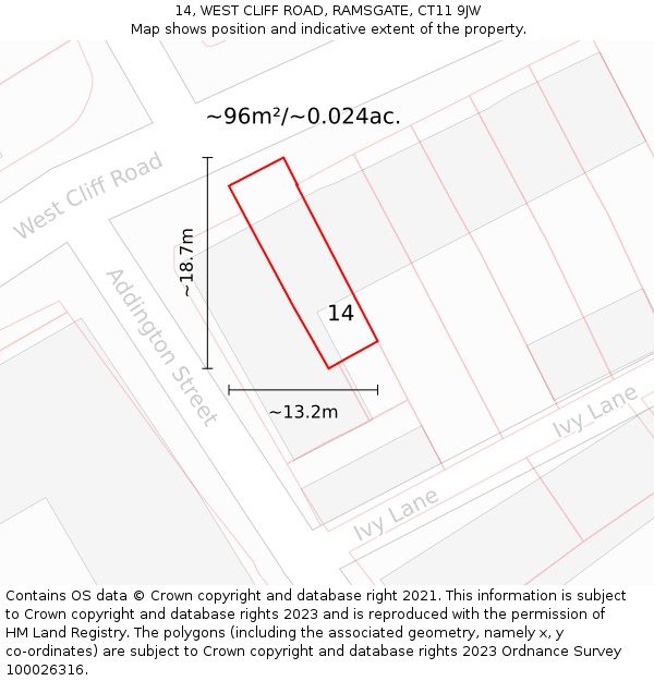 14, WEST CLIFF ROAD, RAMSGATE, CT11 9JW: Plot and title map