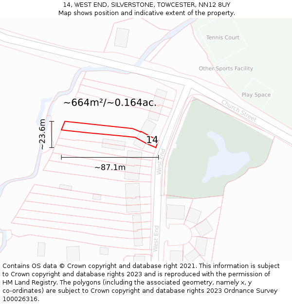 14, WEST END, SILVERSTONE, TOWCESTER, NN12 8UY: Plot and title map