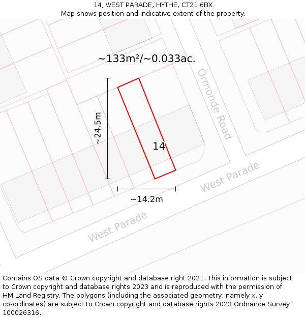 14, WEST PARADE, HYTHE, CT21 6BX: Plot and title map