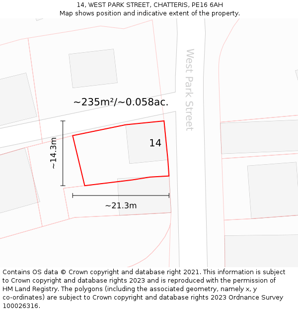 14, WEST PARK STREET, CHATTERIS, PE16 6AH: Plot and title map