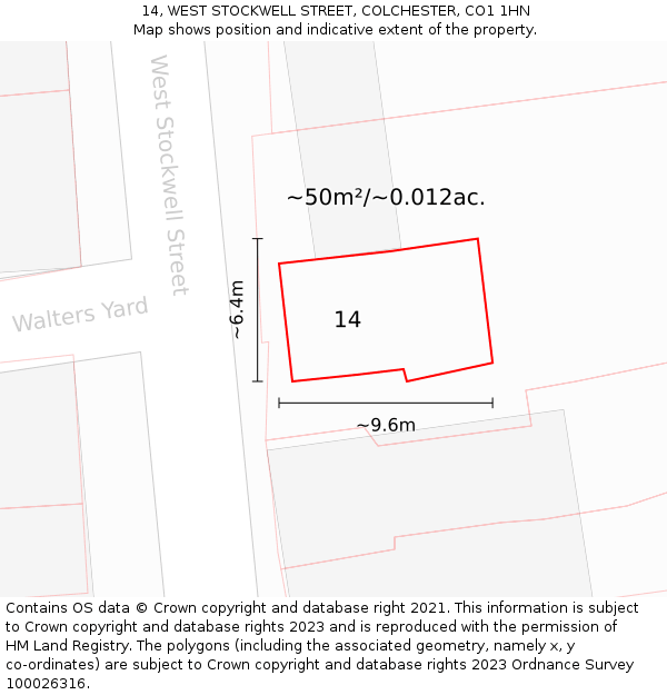 14, WEST STOCKWELL STREET, COLCHESTER, CO1 1HN: Plot and title map