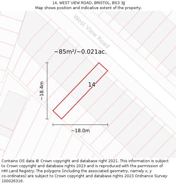 14, WEST VIEW ROAD, BRISTOL, BS3 3JJ: Plot and title map