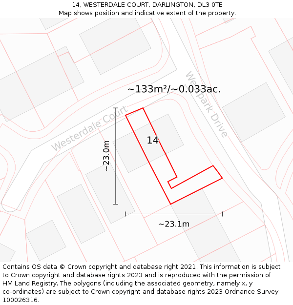 14, WESTERDALE COURT, DARLINGTON, DL3 0TE: Plot and title map