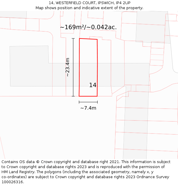 14, WESTERFIELD COURT, IPSWICH, IP4 2UP: Plot and title map