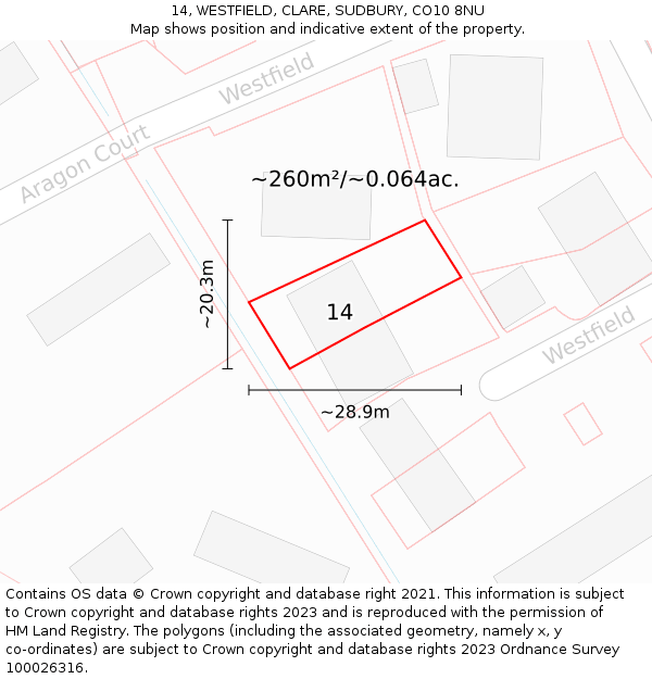 14, WESTFIELD, CLARE, SUDBURY, CO10 8NU: Plot and title map