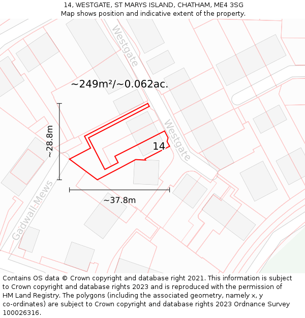 14, WESTGATE, ST MARYS ISLAND, CHATHAM, ME4 3SG: Plot and title map