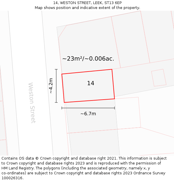 14, WESTON STREET, LEEK, ST13 6EP: Plot and title map