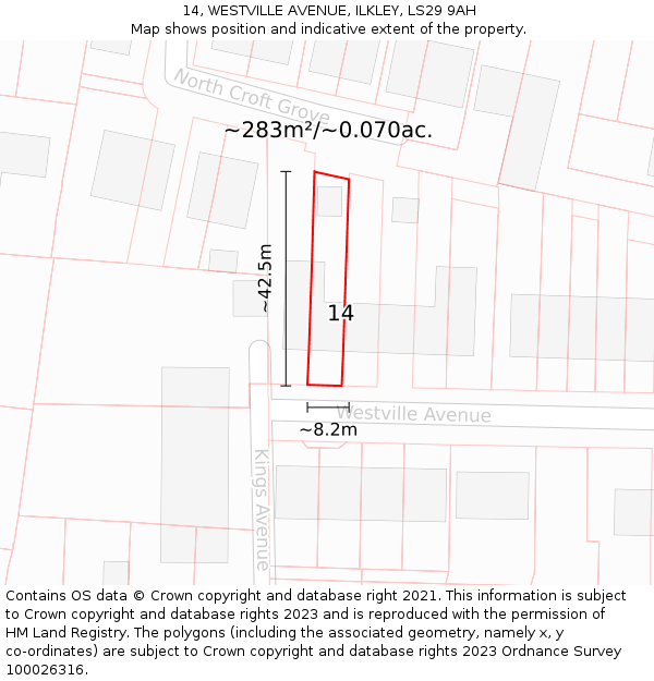 14, WESTVILLE AVENUE, ILKLEY, LS29 9AH: Plot and title map