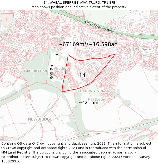 14, WHEAL SPERRIES WAY, TRURO, TR1 3FE: Plot and title map