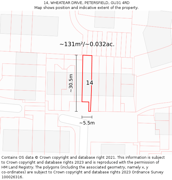 14, WHEATEAR DRIVE, PETERSFIELD, GU31 4RD: Plot and title map
