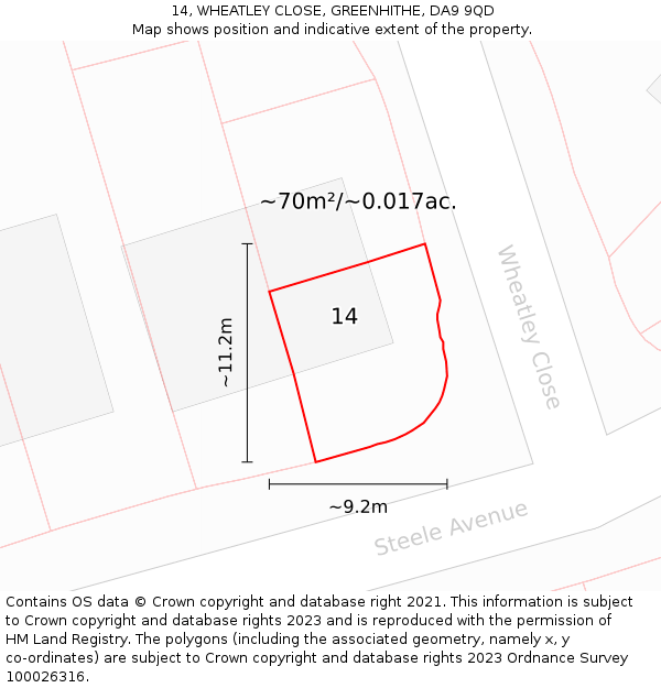 14, WHEATLEY CLOSE, GREENHITHE, DA9 9QD: Plot and title map