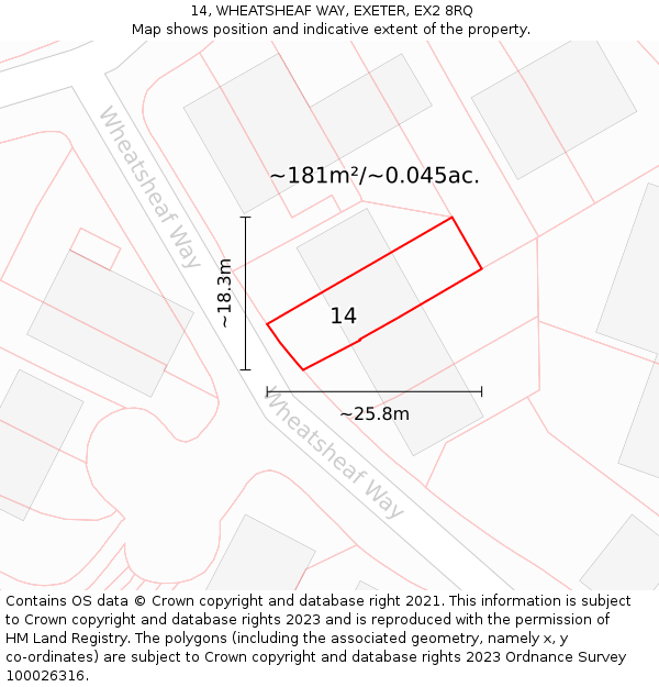 14, WHEATSHEAF WAY, EXETER, EX2 8RQ: Plot and title map