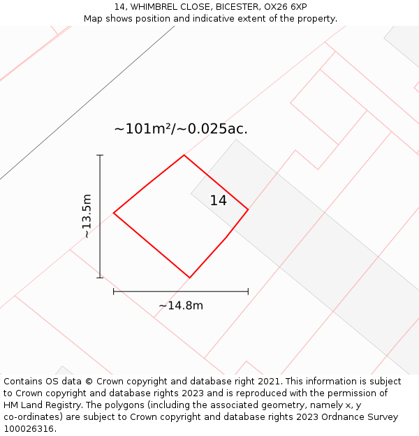 14, WHIMBREL CLOSE, BICESTER, OX26 6XP: Plot and title map