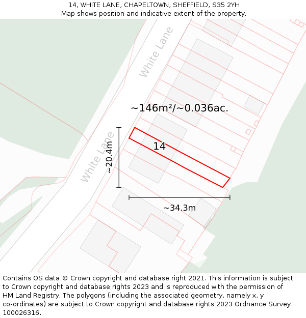 14, WHITE LANE, CHAPELTOWN, SHEFFIELD, S35 2YH: Plot and title map