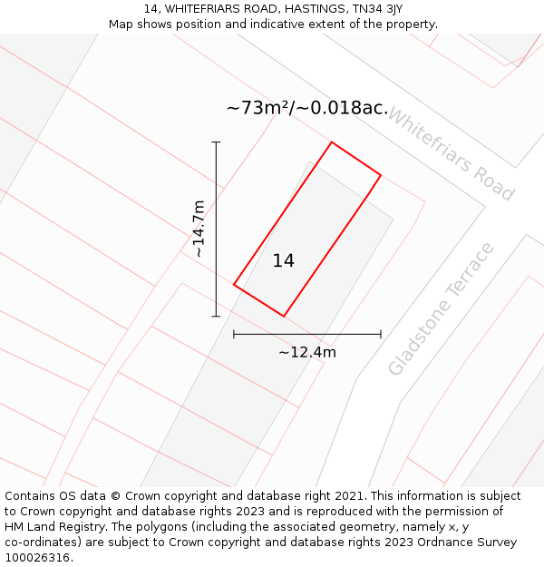 14, WHITEFRIARS ROAD, HASTINGS, TN34 3JY: Plot and title map