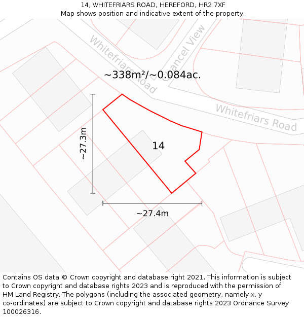14, WHITEFRIARS ROAD, HEREFORD, HR2 7XF: Plot and title map